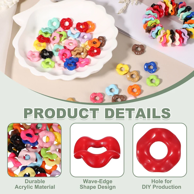 50 Pcs Wavy Spacers, Acrylic Flower Beads Wave Focal Bead, Bright Red