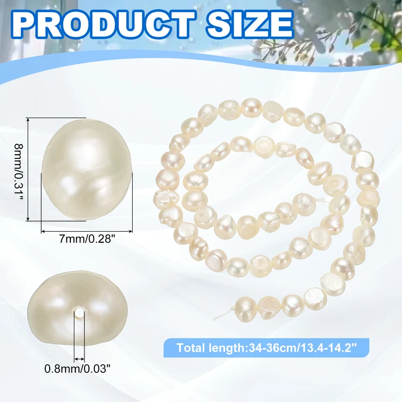 Freshwater Pearl Beads, 7-8mm Side Hole Pearl String, White