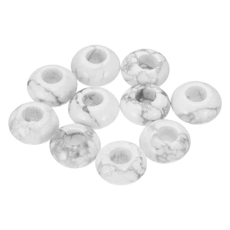 10 Pcs Natural Gemstone Beads, Large Hole Rondelle Beads Loose European Crystal Beads Pack for Jewelry Bracelet DIY Craft, 14 x 8 MM, White Pine