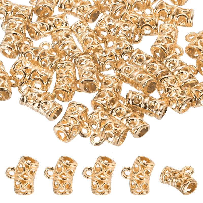 Spacer Bail Bead, 40 Pcs Spacer Beads Charms Holder Bracelet Tube Beads Hanger for Necklace Jewelry DIY Making, K Gold