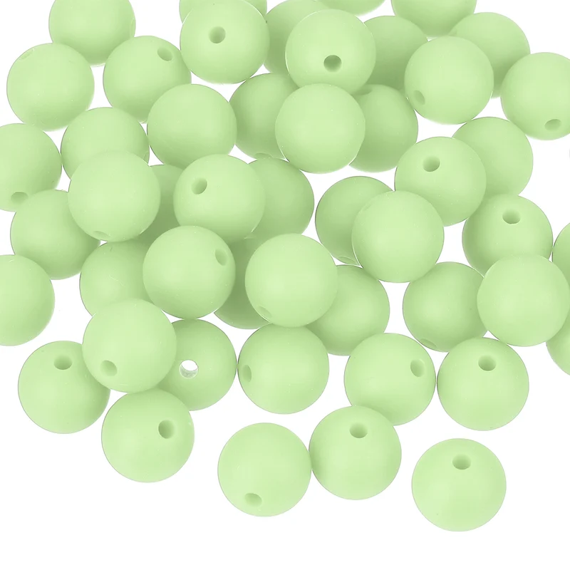 50Pcs 9mm Silicone Beads, Round Loose Rubber Bead for DIY (Jasmine Green)
