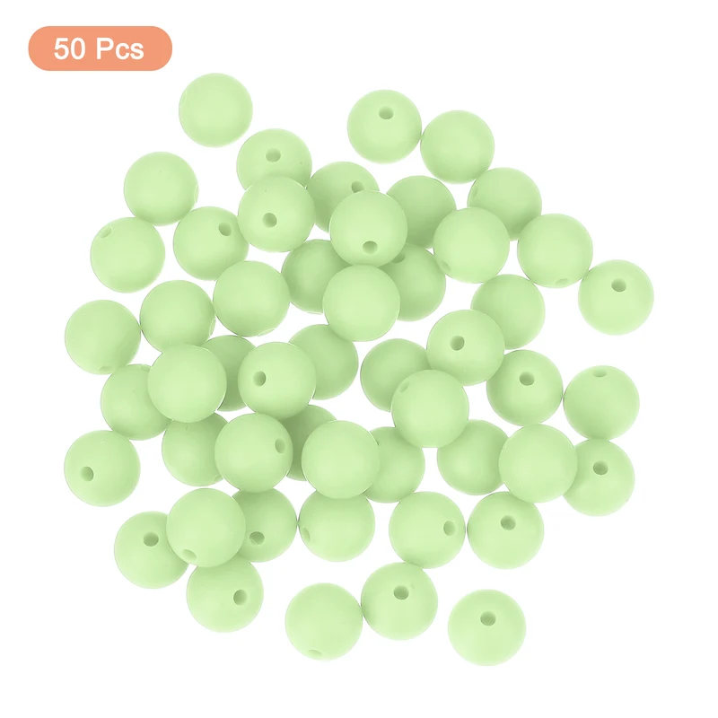 50Pcs 9mm Silicone Beads, Round Loose Rubber Bead for DIY (Jasmine Green)