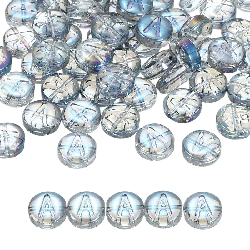 60Pcs Glass Letter Beads, 10mm A Initial Letter Spacer Beads, Blue