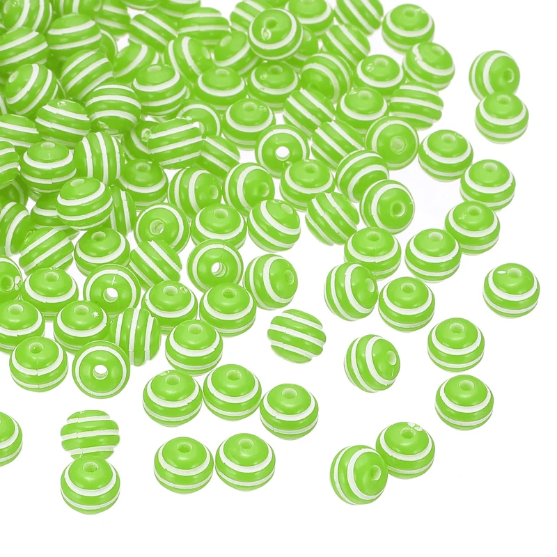 8mm Round Strip Bead, Green and White Acrylic Rainbow Beads Colorful Jewelry DIY Making Beads Supplies for Bracelets Necklaces, 200 Pcs
