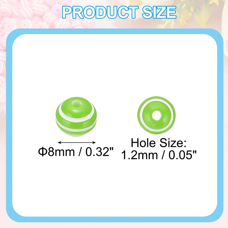 8mm Round Strip Bead, Green and White Acrylic Rainbow Beads Colorful Jewelry DIY Making Beads Supplies for Bracelets Necklaces, 200 Pcs