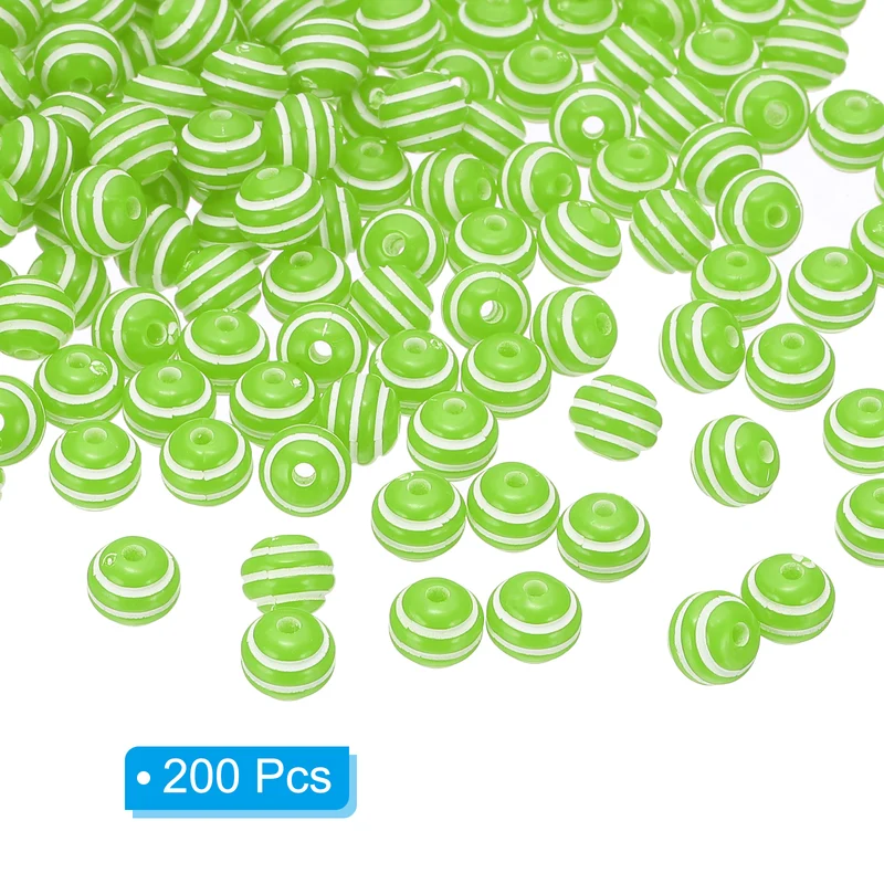 8mm Round Strip Bead, Green and White Acrylic Rainbow Beads Colorful Jewelry DIY Making Beads Supplies for Bracelets Necklaces, 200 Pcs