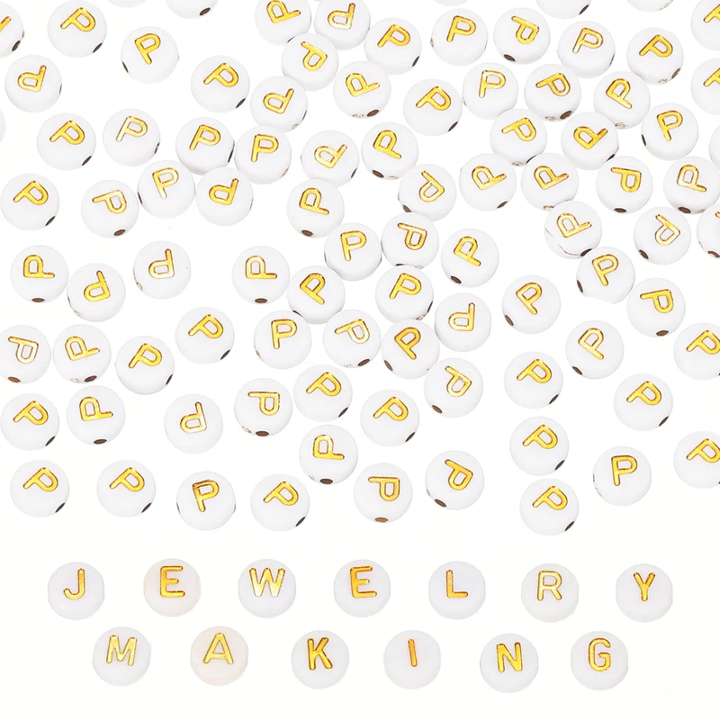 Alphabet Beads, 100 Pcs Gold Letter Beads Acrylic Charms, 4x7mm, Letter P