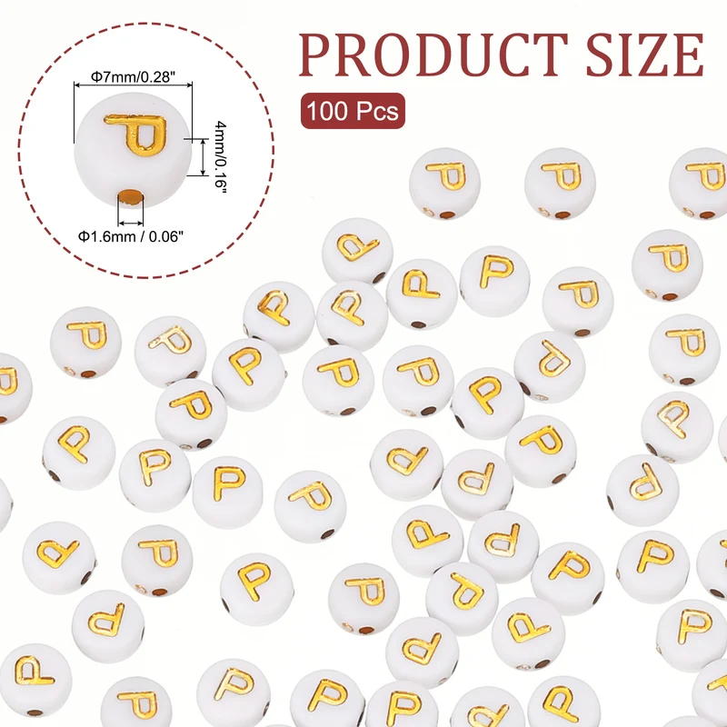Alphabet Beads, 100 Pcs Gold Letter Beads Acrylic Charms, 4x7mm, Letter P