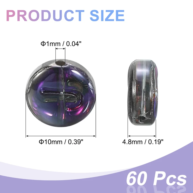 60Pcs Glass Letter Beads, 10mm J Initial Letter Spacer Beads, Black Purple