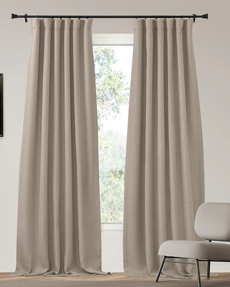 Zoe 4 Layers Linen Look Heavyweight Soundproof Thermal 100% Blackout Custom Curtain
