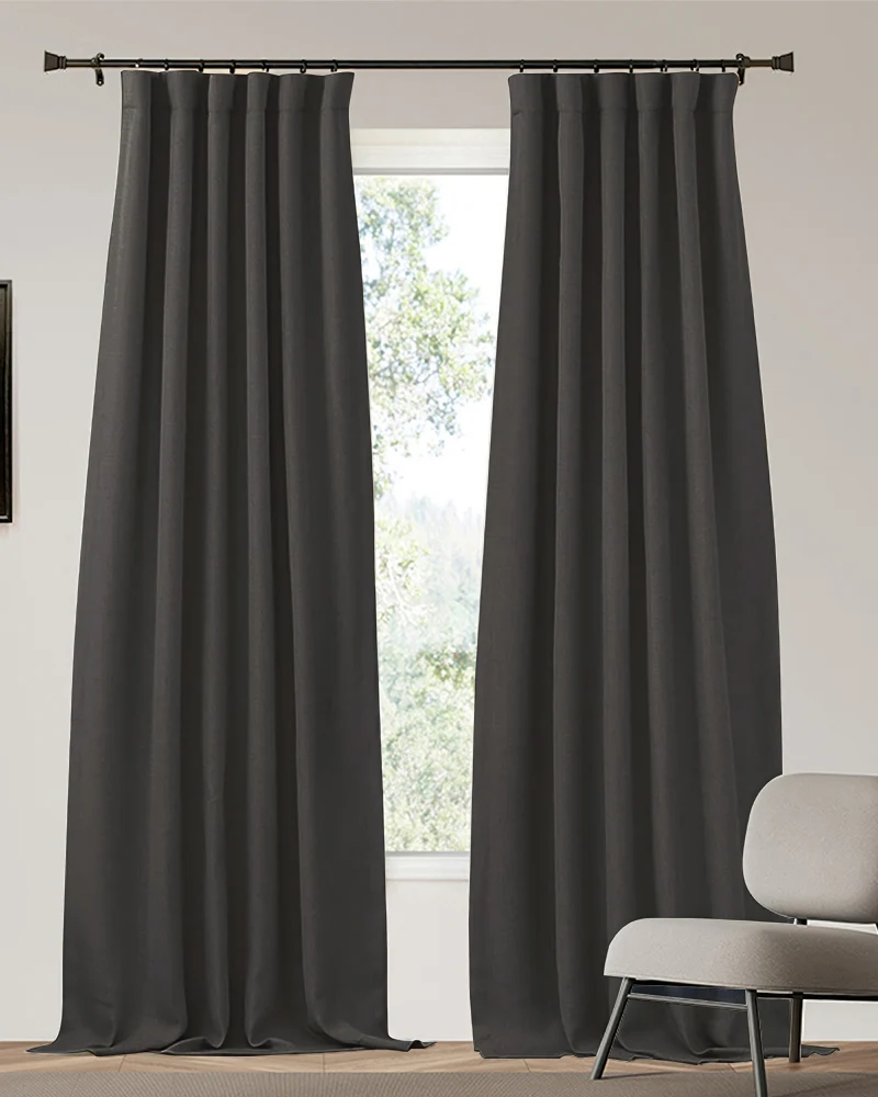 Zoe 4 Layers Linen Look Heavyweight Soundproof Thermal 100% Blackout Custom Curtain