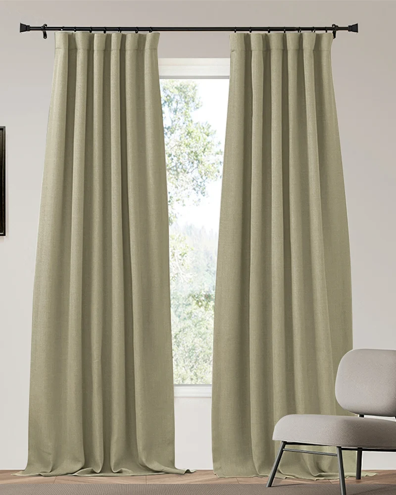 Zoe 4 Layers Linen Look Heavyweight Soundproof Thermal 100% Blackout Custom Curtain