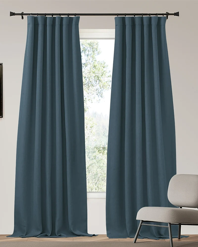 Zoe 4 Layers Linen Look Heavyweight Soundproof Thermal 100% Blackout Custom Curtain