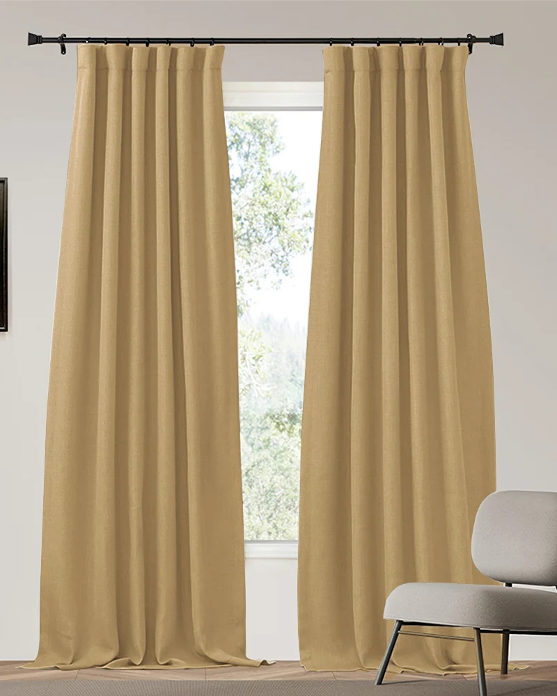 Zoe 4 Layers Linen Look Heavyweight Soundproof Thermal 100% Blackout Custom Curtain