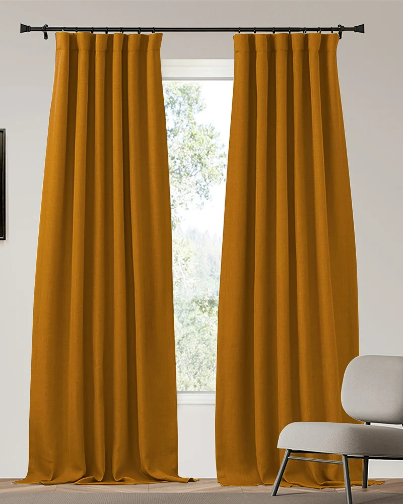 Zoe 4 Layers Linen Look Heavyweight Soundproof Thermal 100% Blackout Custom Curtain