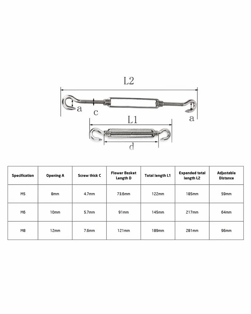 Hardware Kit Sun Shade Sail 304 Stainless Steel Hardware Kit for Outdoor