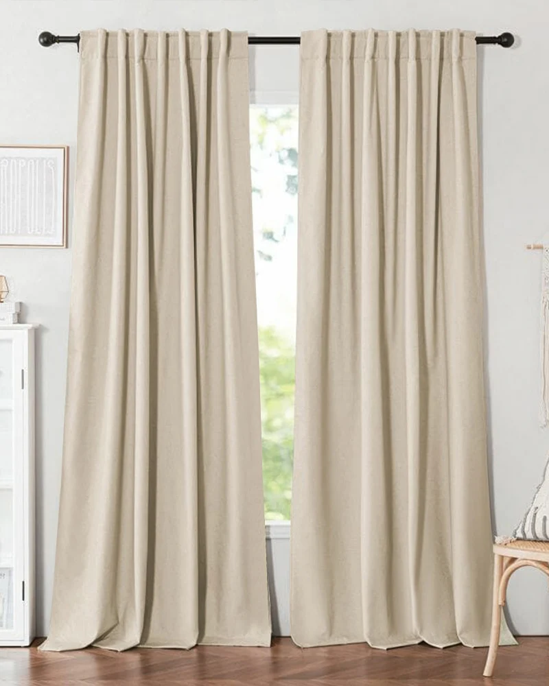 Cronin 4 Layers Linen Look Heavyweight Soundproof Thermal 100% Blackout Anti-Dust Custom Curtain