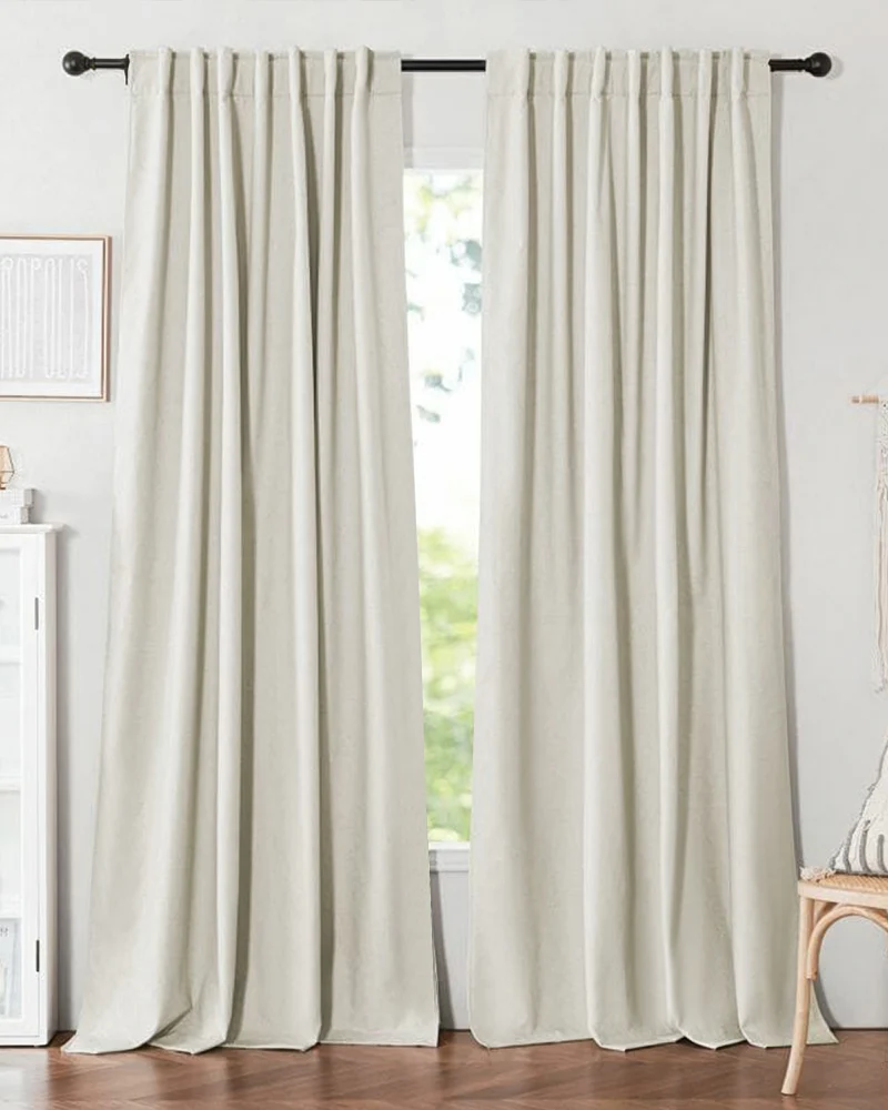 Cronin 4 Layers Linen Look Heavyweight Soundproof Thermal 100% Blackout Anti-Dust Custom Curtain
