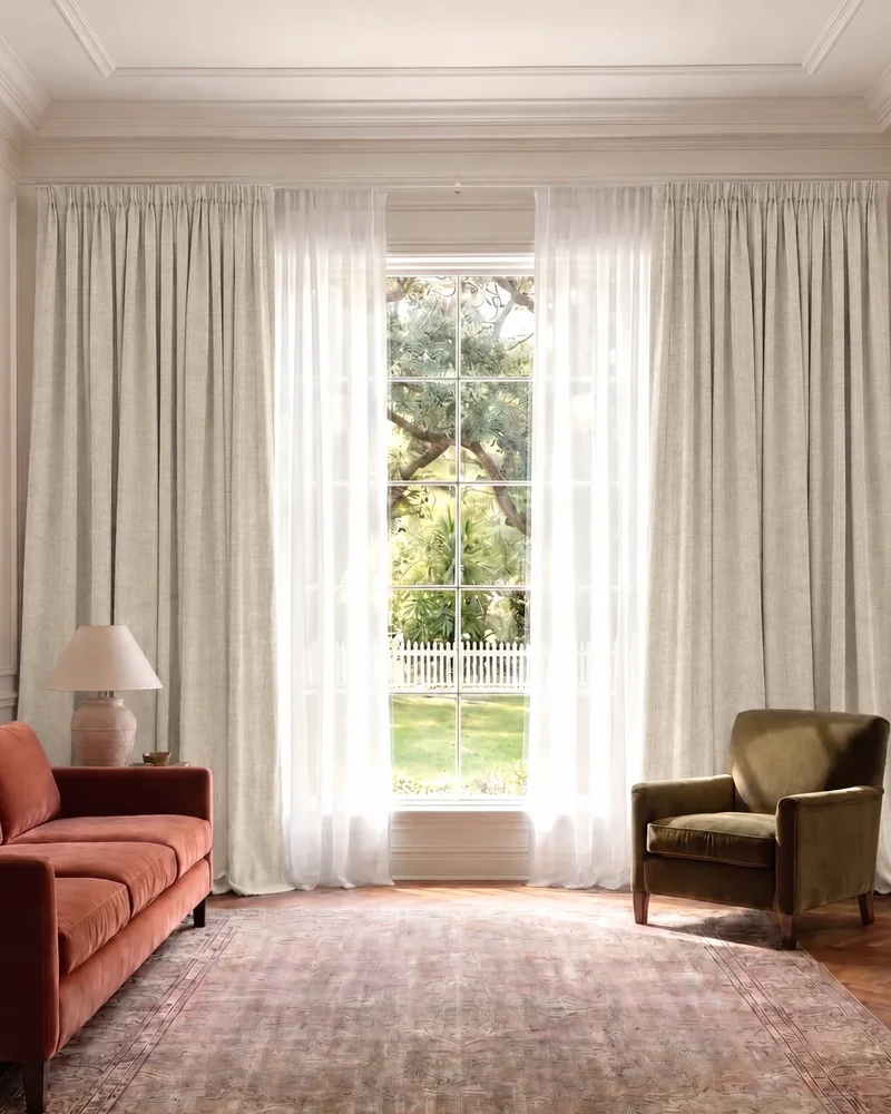 Cronin 4 Layers Linen Look Heavyweight Soundproof Thermal 100% Blackout Anti-Dust Custom Curtain