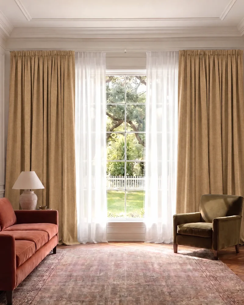 Cronin 4 Layers Linen Look Heavyweight Soundproof Thermal 100% Blackout Anti-Dust Custom Curtain