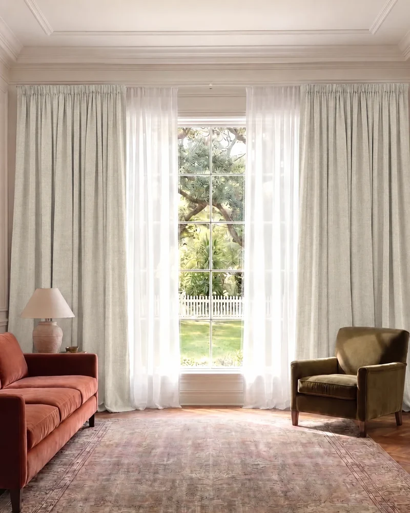 Cronin 4 Layers Linen Look Heavyweight Soundproof Thermal 100% Blackout Anti-Dust Custom Curtain