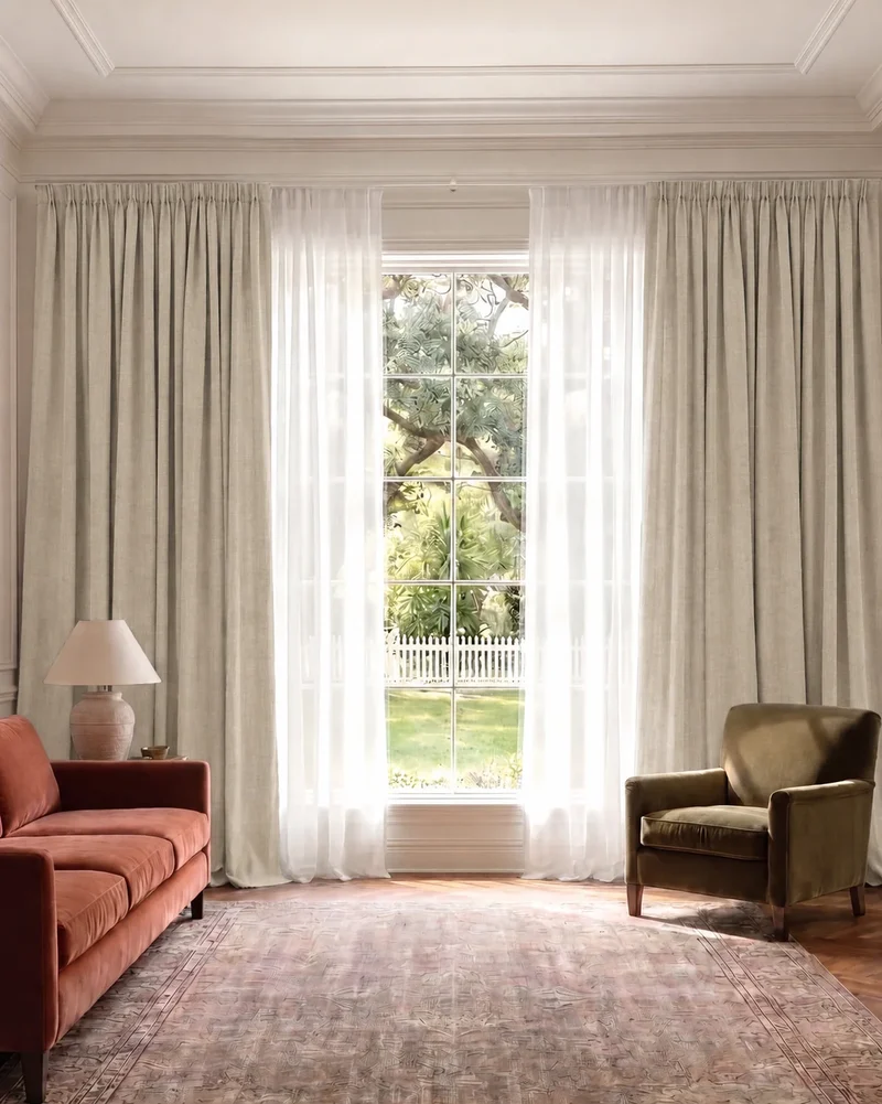 Cronin 4 Layers Linen Look Heavyweight Soundproof Thermal 100% Blackout Anti-Dust Custom Curtain