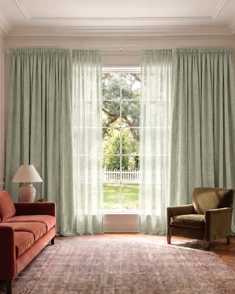 Cronin 4 Layers Linen Look Heavyweight Soundproof Thermal 100% Blackout Anti-Dust Custom Curtain