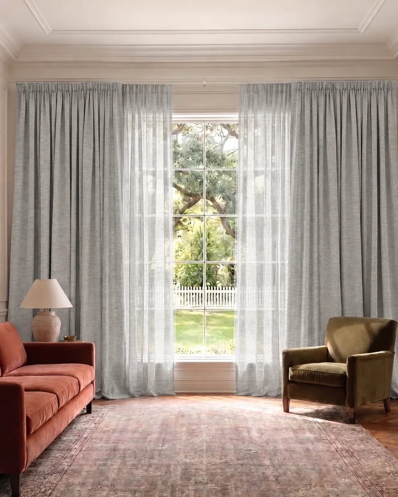 Cronin 4 Layers Linen Look Heavyweight Soundproof Thermal 100% Blackout Anti-Dust Custom Curtain