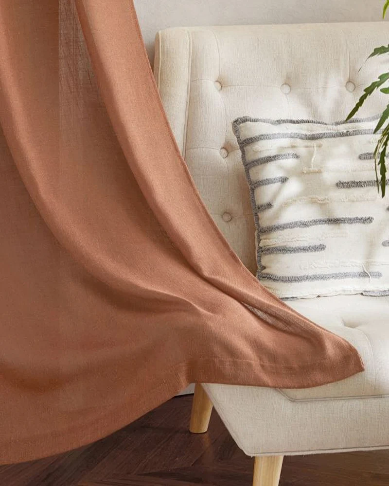 Chloe Linen Look Burlap Textured Sheer Curtain