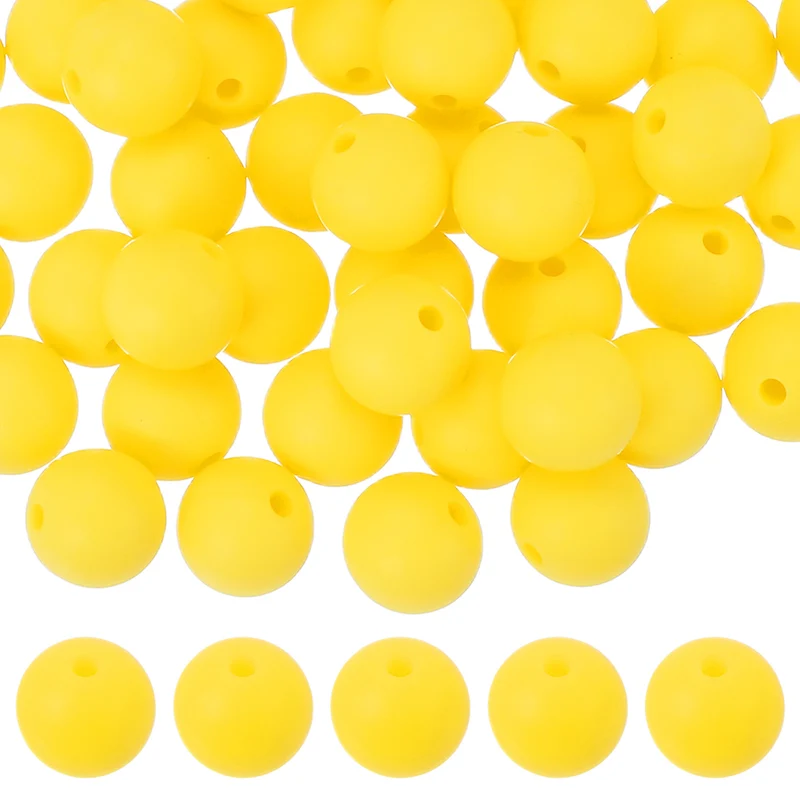 60 Pcs Silicone Beads, 9mm Bulk Beads for Keychain Making, Yellow