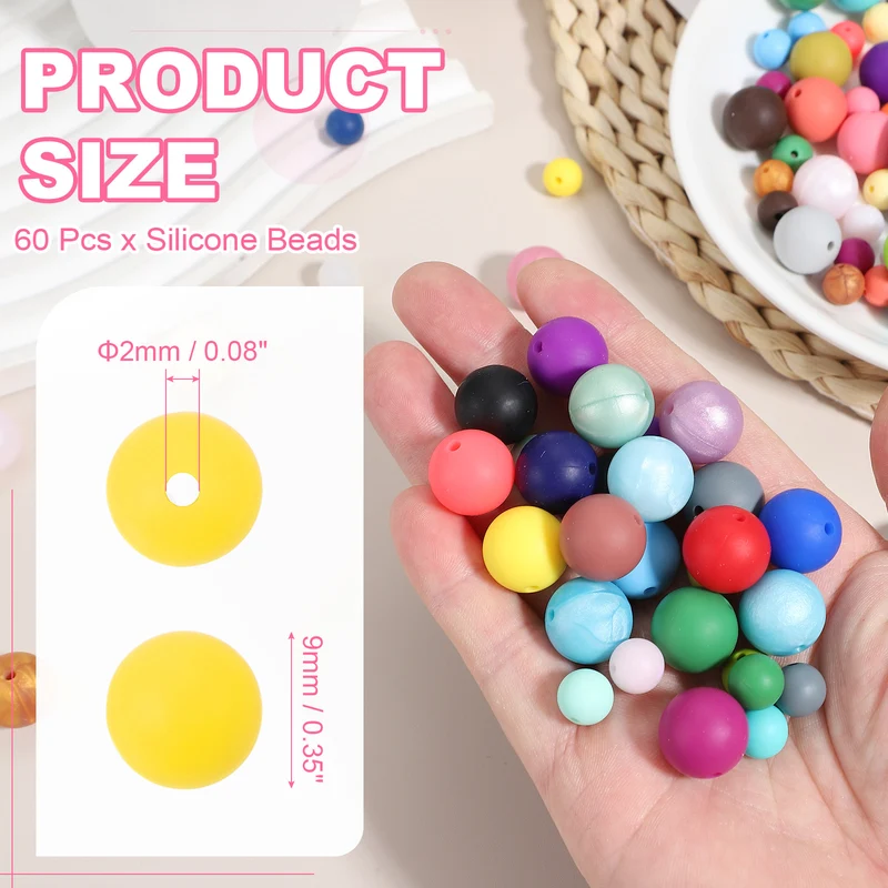 60 Pcs Silicone Beads, 9mm Bulk Beads for Keychain Making, Yellow