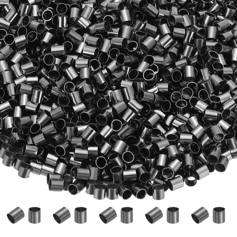 2000 Pcs Tube Crimp Beads, 2.5x2.5mm Crimp Beads for Jewelry Making, Black
