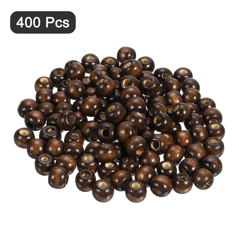 Natural Wood Beads, 400Pcs 10mm Diameter Round Loose Spacer Beads, Dark Brown