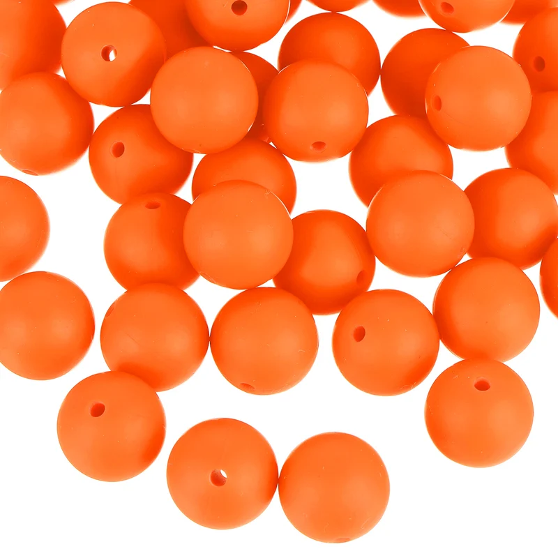 50Pcs 15mm Silicone Beads, Round Loose Rubber Bead for DIY (Orange Red)