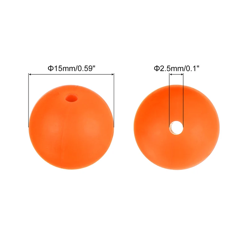50Pcs 15mm Silicone Beads, Round Loose Rubber Bead for DIY (Orange Red)