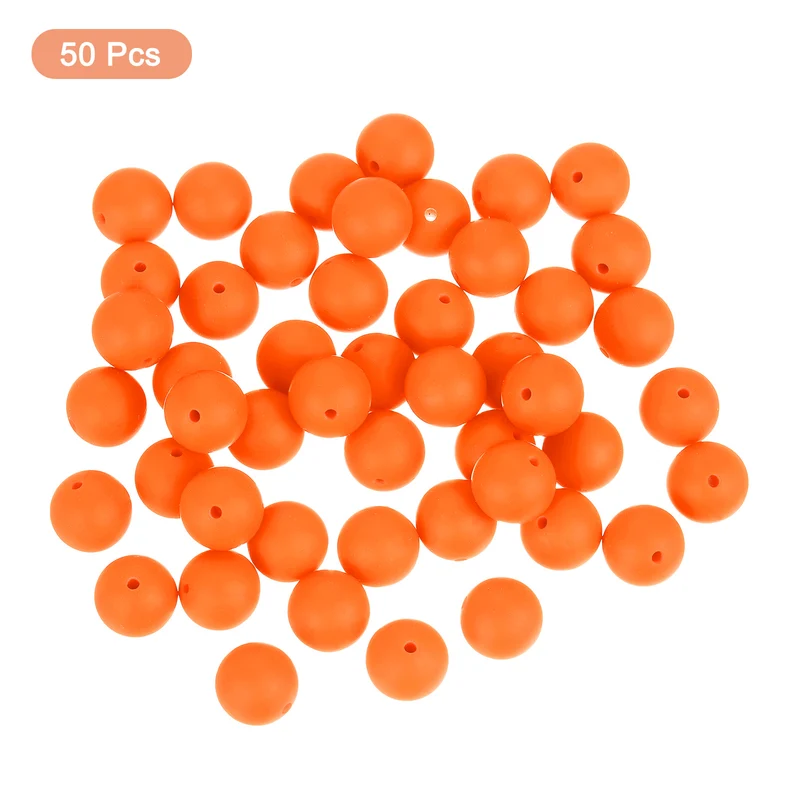 50Pcs 15mm Silicone Beads, Round Loose Rubber Bead for DIY (Orange Red)