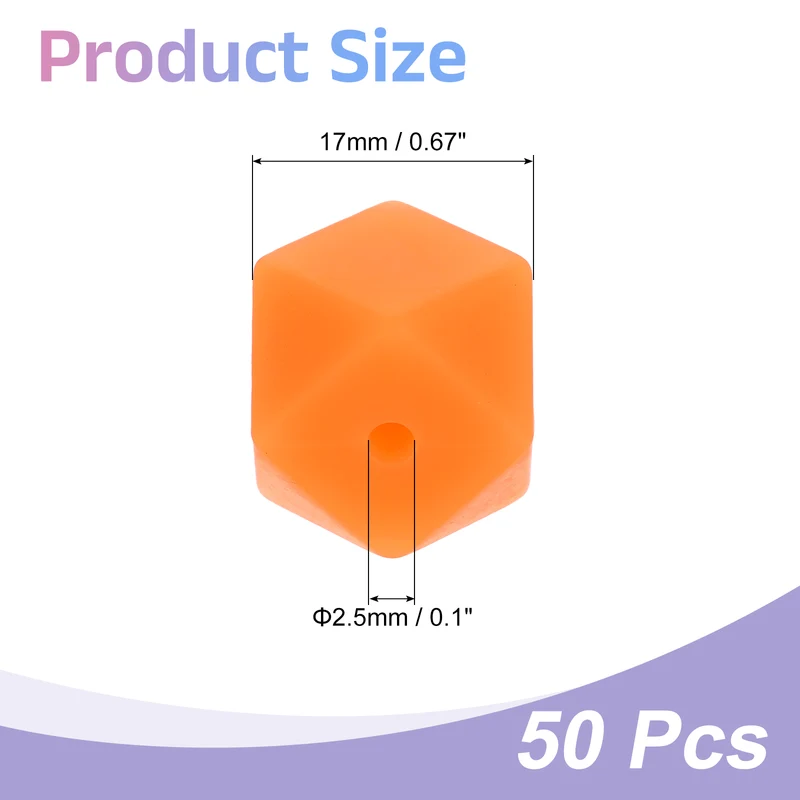 50 Pcs Silicone Beads, 17mm Loose Hexagon Rubber Focal Beads, Orange