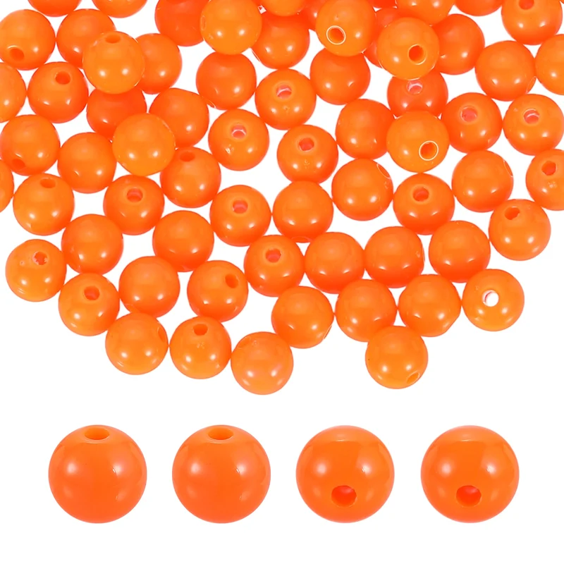 200pcs Orange Acrylic Round Beads 8mm Plastic Resin Loose Bead