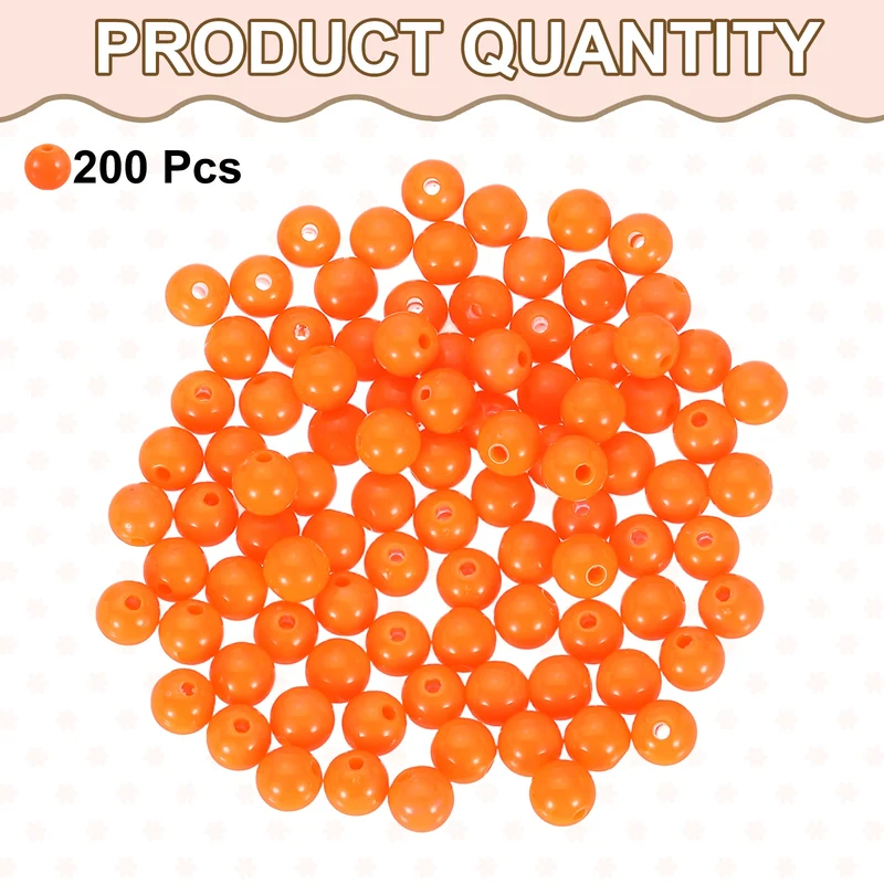 200pcs Orange Acrylic Round Beads 8mm Plastic Resin Loose Bead