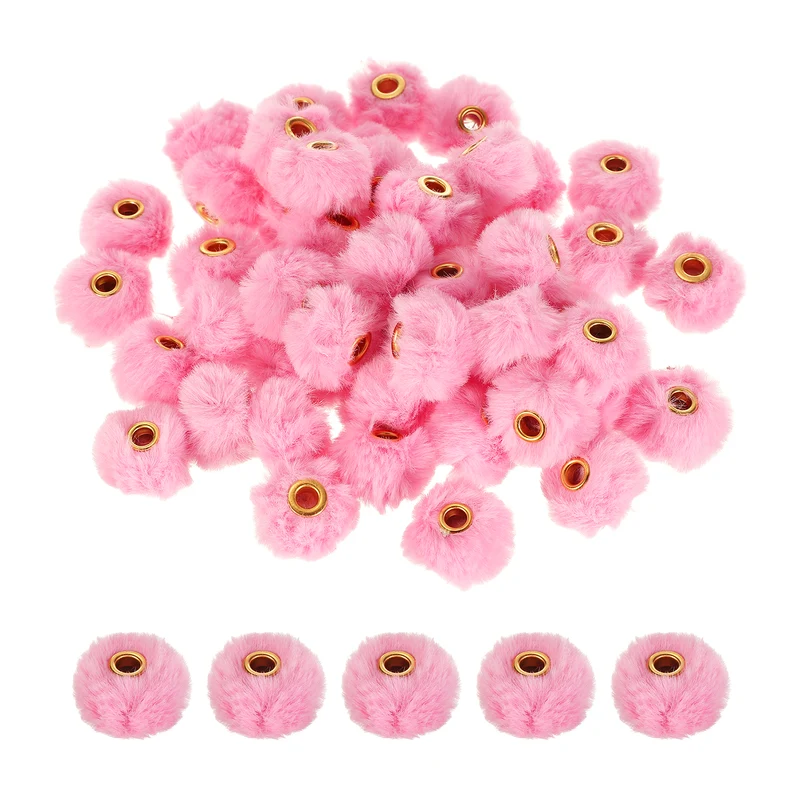 50Pcs Pom Pom Beads, Faux Fur Fuzzy Spacers Bead with 4mm Hole, Pink