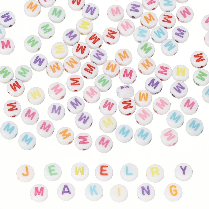 Alphabet Beads, 100 Pcs Rainbow Letter Beads Acrylic Charms, 4x7mm, Letter M