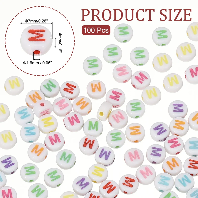 Alphabet Beads, 100 Pcs Rainbow Letter Beads Acrylic Charms, 4x7mm, Letter M