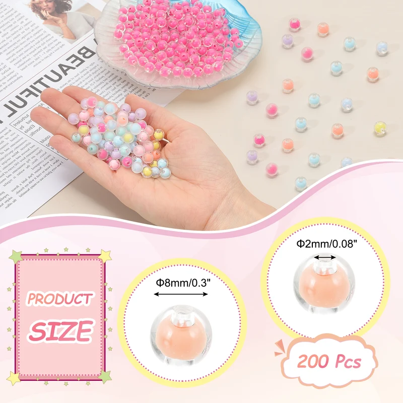 200 Pcs Acrylic Beads, 2mm Cute Beads for Bracelets, Transparent Deep Pink