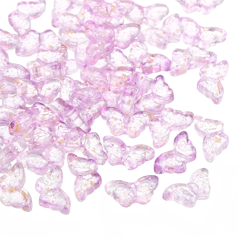 50Pcs Crystal Butterfly Beads, 8x15mm Transparent Loose Bead, Purple