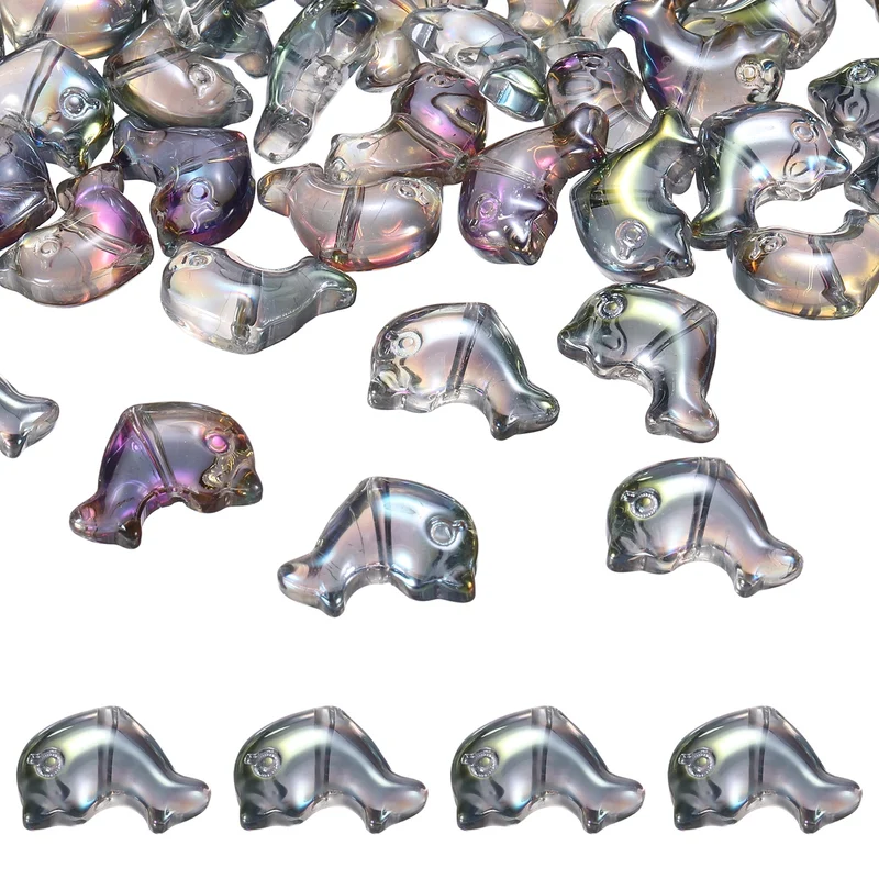 120Pcs Glass Dolphin Beads, Sea Dolphin Glass Bead, Rose Red/Green