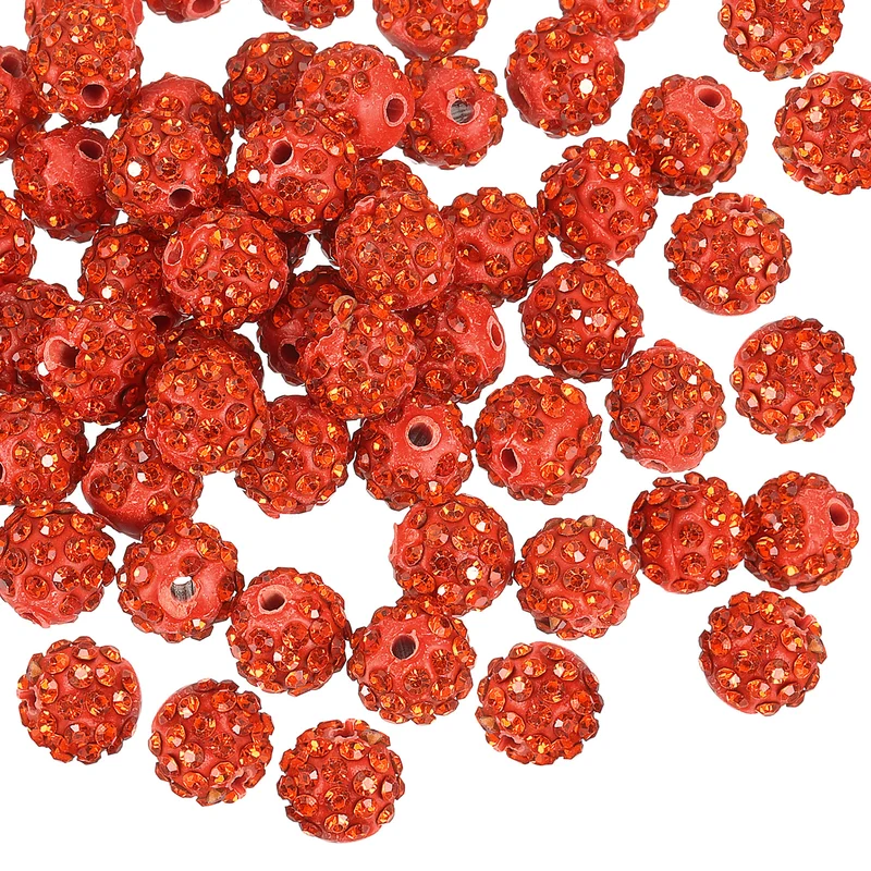 100Pcs 8mm Rhinestone Clay Beads Polymer Clay Crystal Bead Orange Red