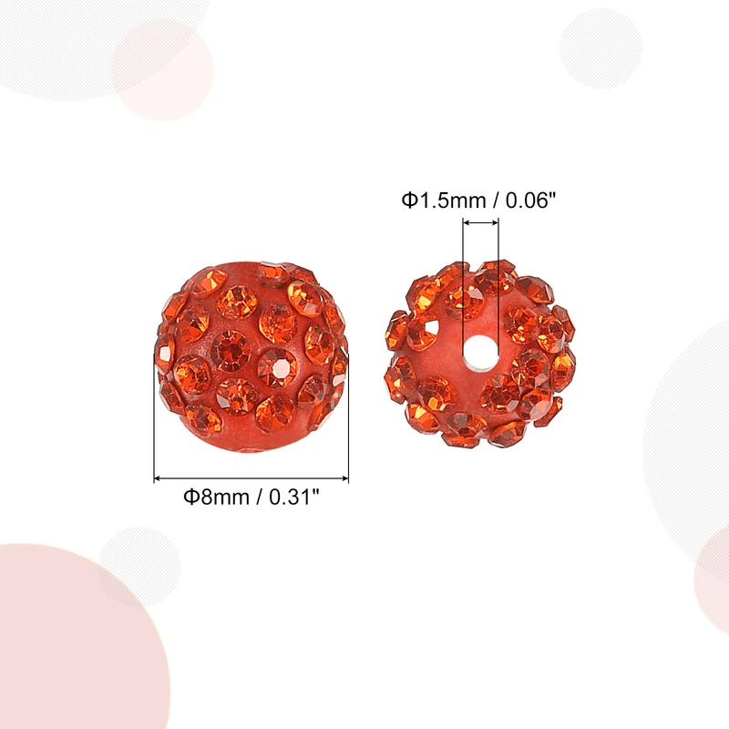 100Pcs 8mm Rhinestone Clay Beads Polymer Clay Crystal Bead Orange Red
