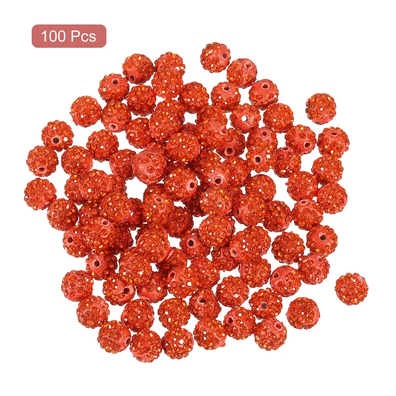100Pcs 8mm Rhinestone Clay Beads Polymer Clay Crystal Bead Orange Red