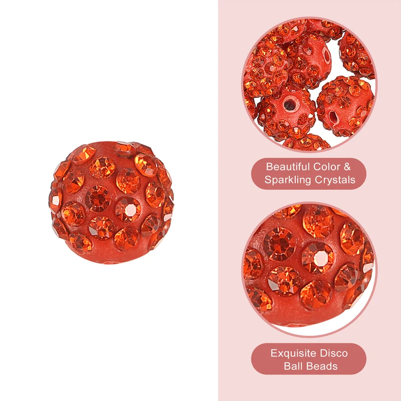 100Pcs 8mm Rhinestone Clay Beads Polymer Clay Crystal Bead Orange Red
