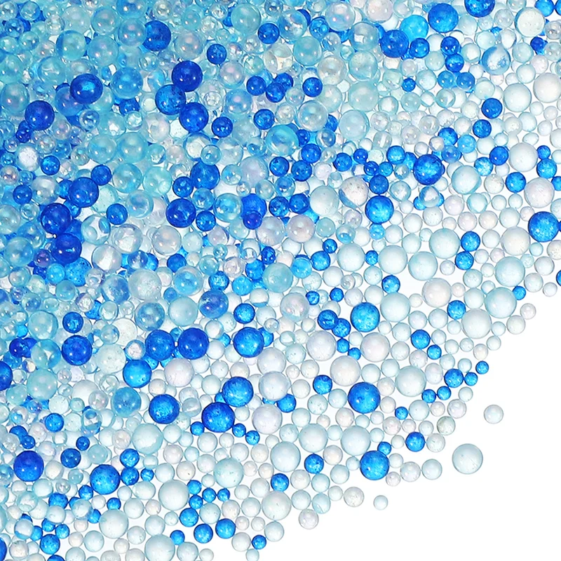 200g 1-3mm Glass Bubble Beads Iridescent No Hole Water Droplet Ball Blue Series